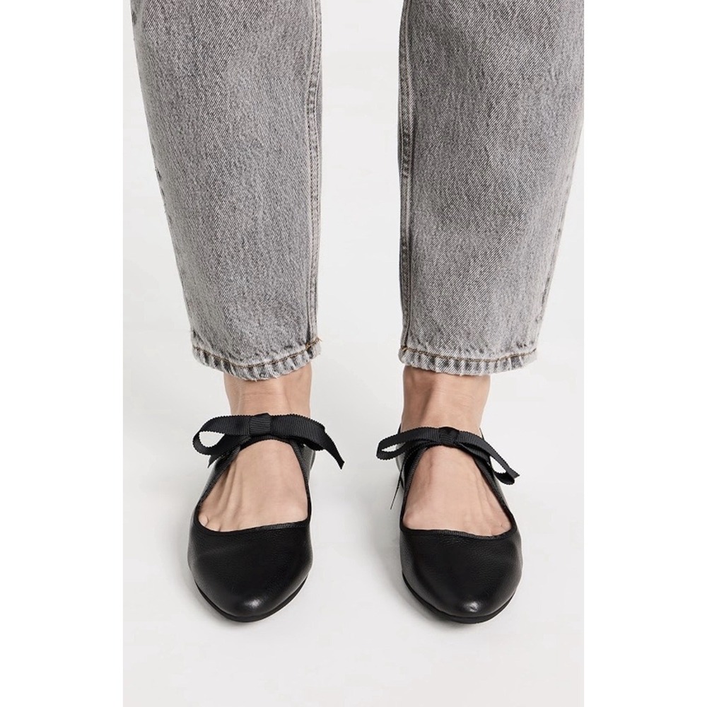 Anthropologie Intentionally Blank Valley Ballet Flats Black Leather Ribbon Tie 9